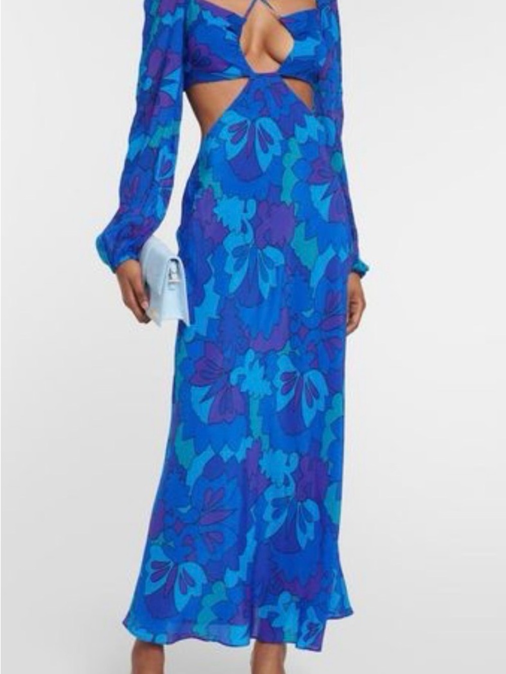 RIXO London Women's Blue Kamilla Printed Georgette Maxi Dress